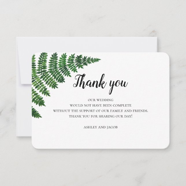 Green fern thank you. Summer floral wedding note You Card (Front)