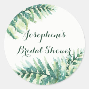 Green Fern Watercolor Bridal Shower Classic Round Sticker