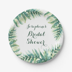 Green Fern Watercolor Bridal Shower Paper Plate