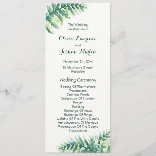 Green Fern Watercolor Wedding Programs Programme