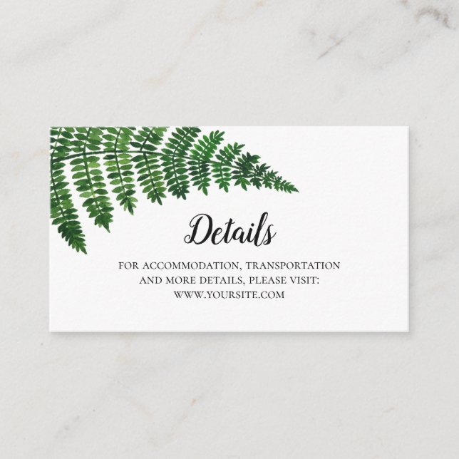 Green fern wedding details. Summer wedding insert (Front)