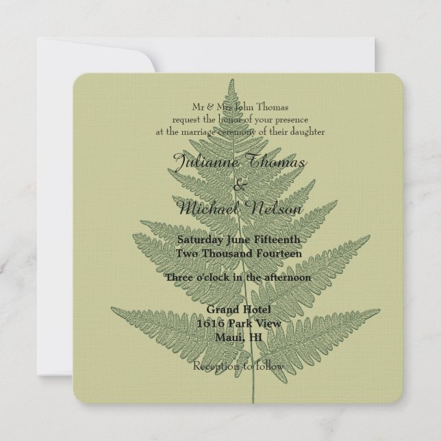 Green Fern Wedding Invitation (Front)