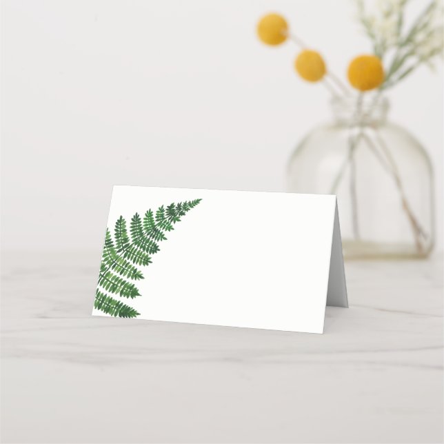 Green fern wedding. Watercolor forest botanical Place Card (Front)