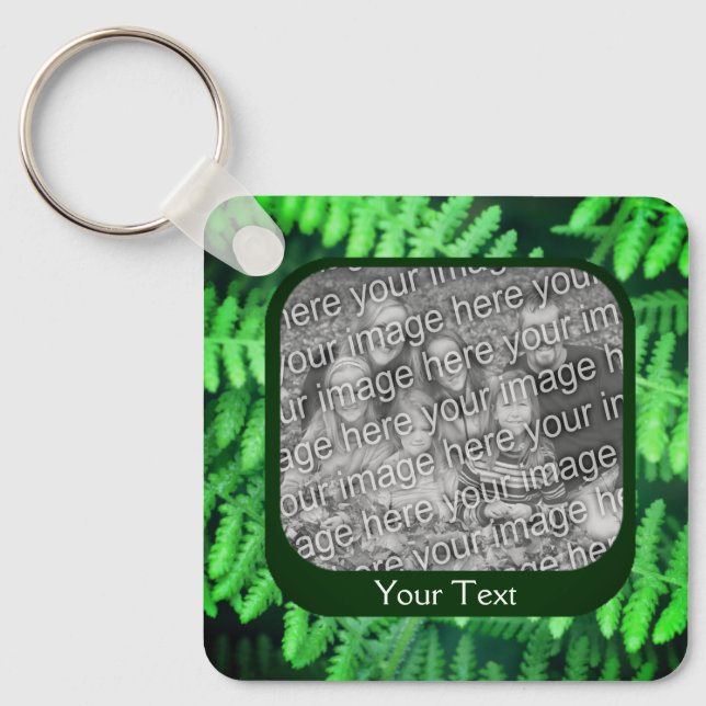 Green Ferns Frame Personalised Photo  Key Ring (Front)