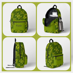 Green Ferns Kaleidoscope Boho Chic Abstract Printed Backpack