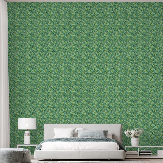 GREEN FERNS LEAVES SEAMLESS  WALLPAPER (Bedroom)