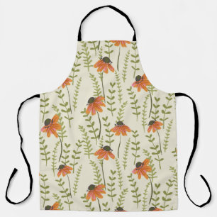 Green ferns, orange flowers, nature. apron