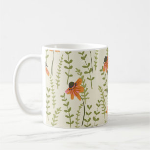 Green ferns, orange flowers, nature. coffee mug