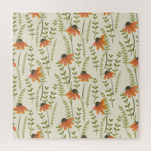 Green ferns, orange flowers, nature. jigsaw puzzle
