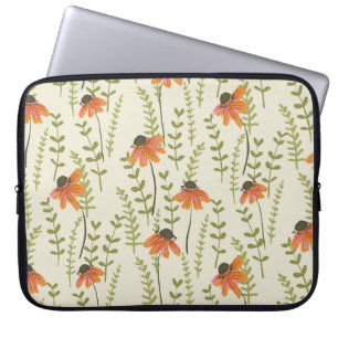 Green ferns, orange flowers, nature. laptop sleeve