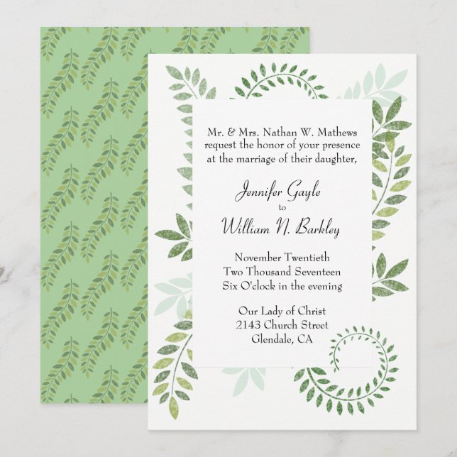 Green Ferns Wedding Invitation (Front/Back)