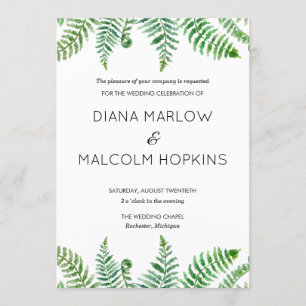 Green ferns wedding invitation