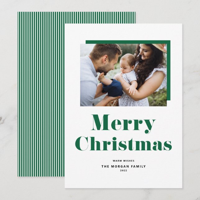 Green Festive Bold Typography Christmas Photo Holiday Card (Front/Back)