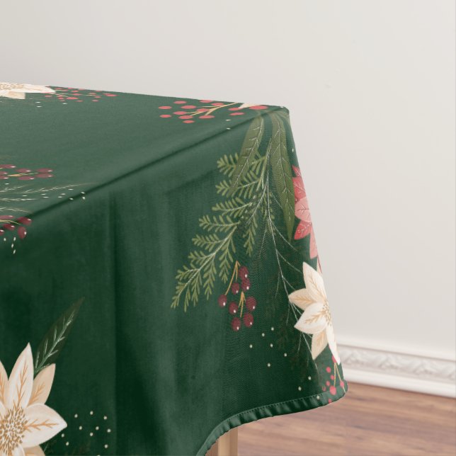 green festive botanical christmas holiday tablecloth (In Situ)