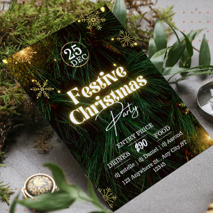 Green Festive Christmas Party Poster  Enclosure Card