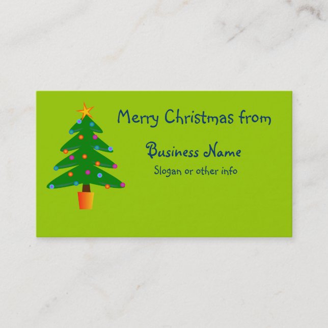 Green Festive Christmas Tree Business Card (Front)