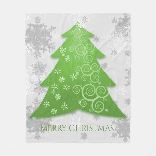Green Festive Christmas Tree Fleece Blanket (Front)
