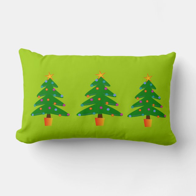 Green Festive Christmas Tree Lumbar Cushion (Front)