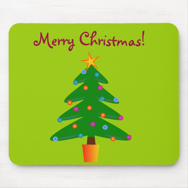 Green Festive Christmas Tree Mouse Mat (Front)