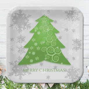 Green Festive Christmas Tree Paper Plate