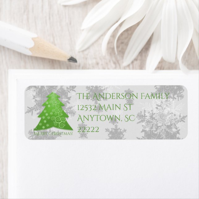 Green Festive Christmas Tree Return Address Labels (Insitu)