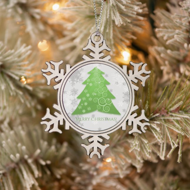 Green Festive Christmas Tree Snowflake Ornament (Tree)