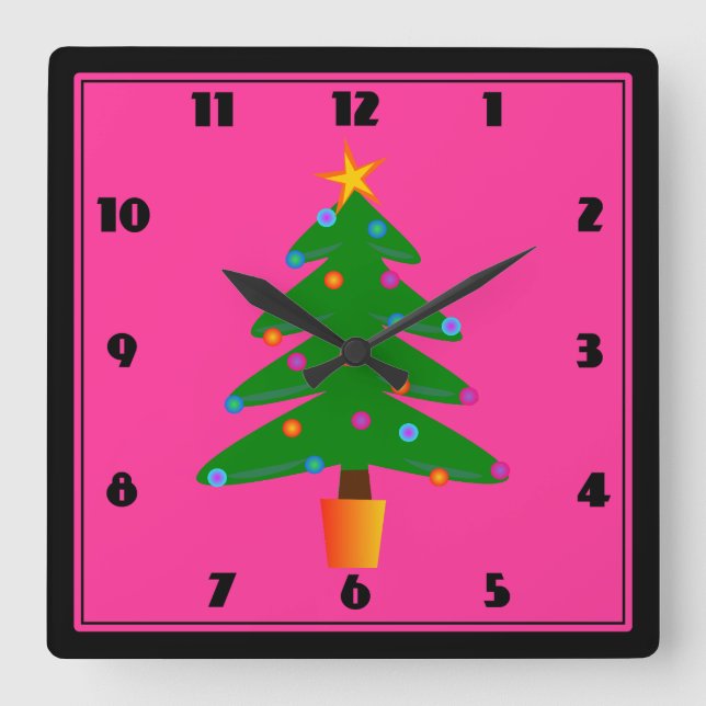 Green Festive Christmas Tree Square Wall Clock (Front)