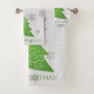 Green Festive Christmas Tree Towel Set