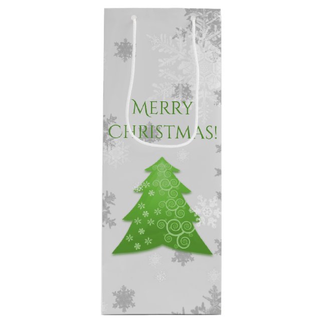 Green Festive Christmas Tree Wine Gift Bag (Front)