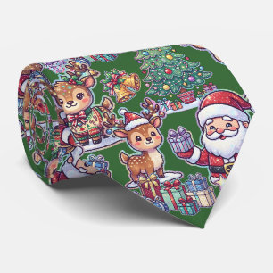 Green Festive Cute Pattern Christmas Santa Claus Tie