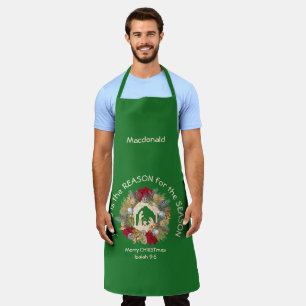 Green Festive JESUS IS THE REASON Christmas Apron