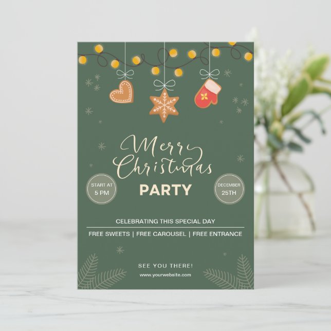 Green Festive Merry Christmas Party Invitation (Standing Front)