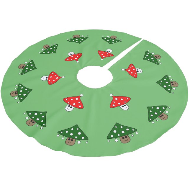 Green Festive Mushrooms Tree Skirt (Angled)