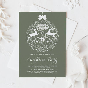 Green Festive Ornate Ornament Christmas Party Invitation
