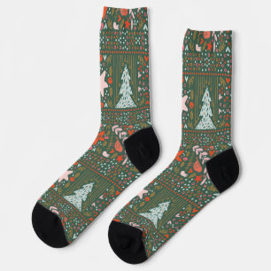 Green Festive Pastel Merry Christmas Holiday Socks