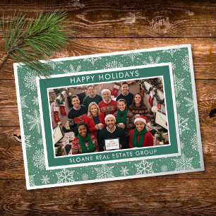 Green Festive Snowflakes Happy Holidays Photo Foil Holiday Card