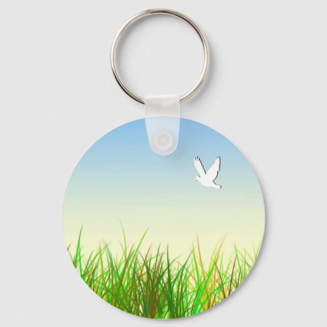 Green field with White dove Key Ring (Front)