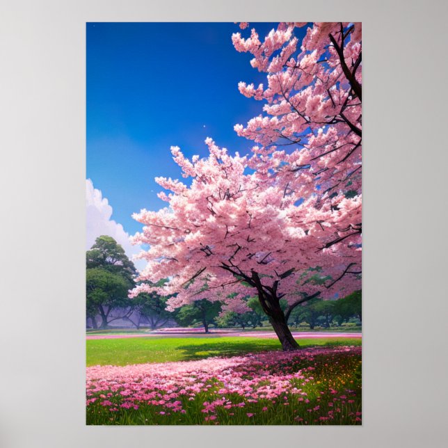 Green Fields and Blossoming Trees Poster (Front)