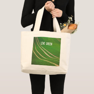 Green fields large tote bag