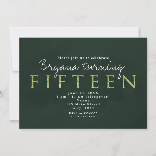 Green Fifteen 15TH 15 Birthday Party Invitation (Front)