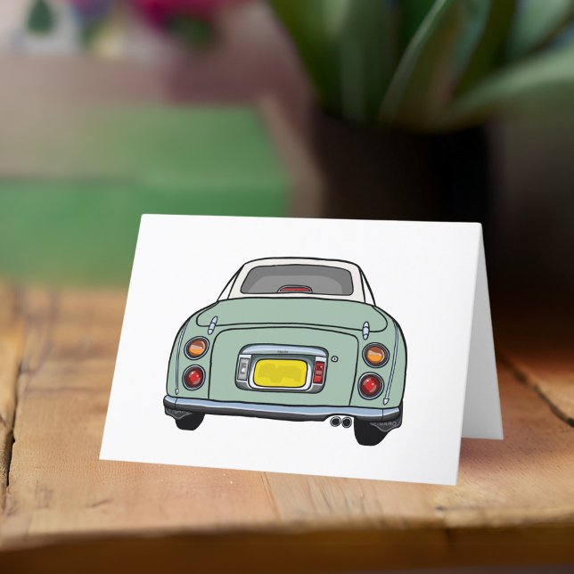 Green Figaro Car Figarations Blank Greeting Card (A fun green figaro car greeting card perfect for any occasion)