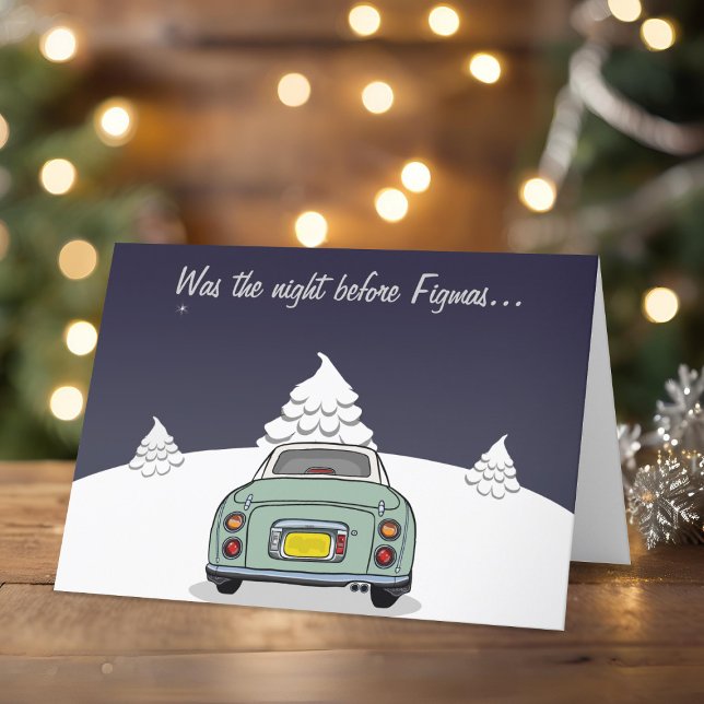 Green Figaro Car Figarations Christmas Card (Happy Fig-mas! A fun figgy themed christmas card to send to your car! (or your figgy loving friends))
