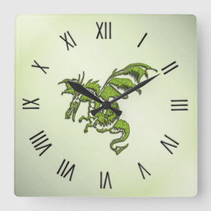 Green Fighting Dragon Square Wall Clock