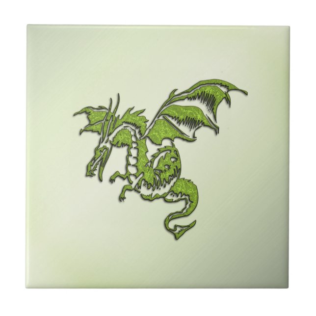 Green Fighting Dragon Tile (Front)