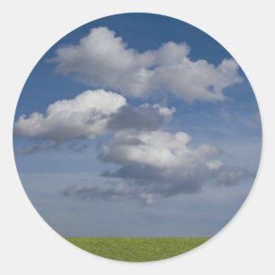 green filed, blue sky, white cloud classic round sticker