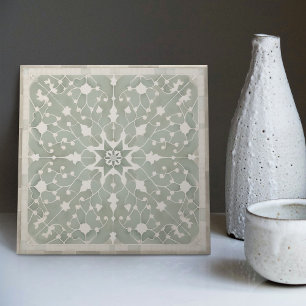 Green Filigree Backsplash Bath Fireplace Repro Tile