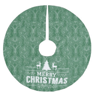 Green filigree damask. Merry Christmas 🎄 Brushed Polyester Tree Skirt