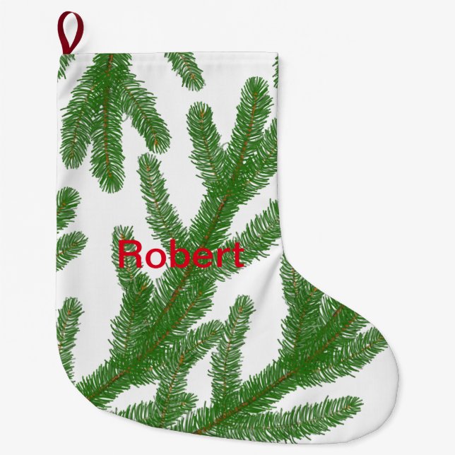 Green fir tree branches  large christmas stocking (Front)