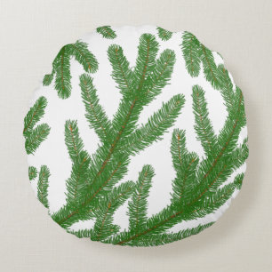 Green fir tree branches round cushion