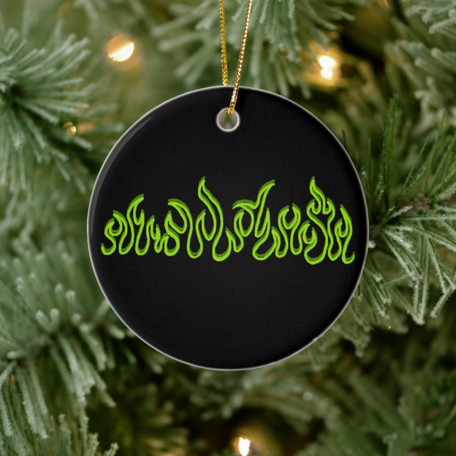 Green Fire Flames Blaze Outlines Ceramic Tree Decoration (Tree)